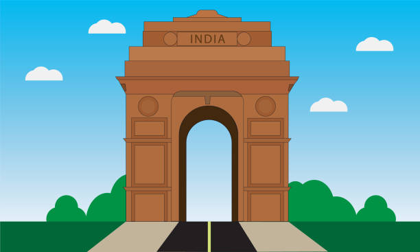 ilustraciones, imágenes clip art, dibujos animados e iconos de stock de india gate nueva delhi ilustración vectorial - india gate gateway to india mumbai