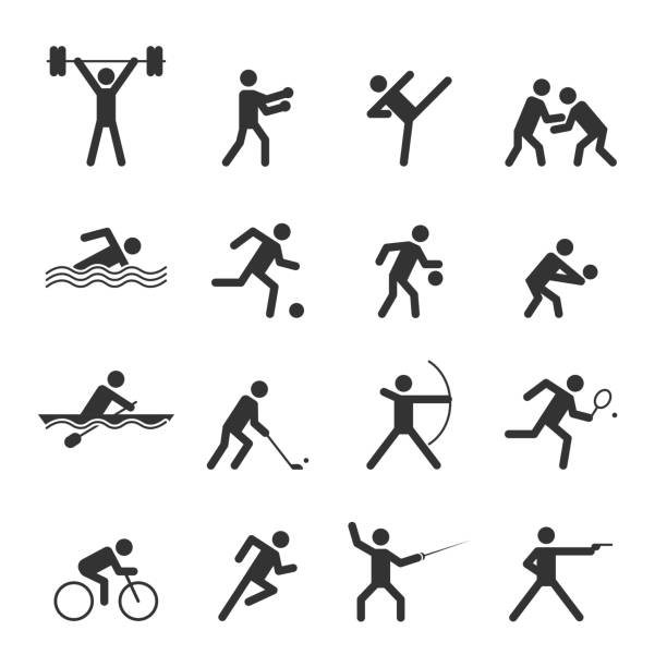 ilustrações, clipart, desenhos animados e ícones de ícones esportivos de verão definidos. vector flat. - basketball silhouette sport athlete