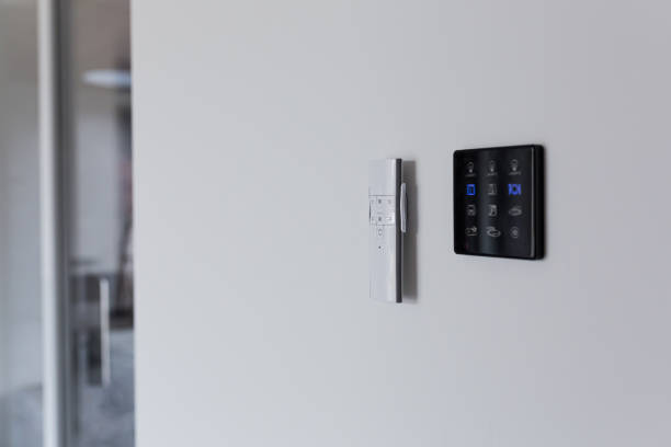 istock Control panel, air conditioning and heating system of the house, on a white wall, smart home 1385667478