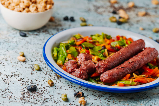 istock fried veggie sausages with grilled vegetables 1385668105
