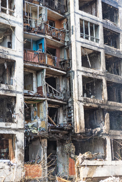istock Residential building after artillery shelling 1385668349