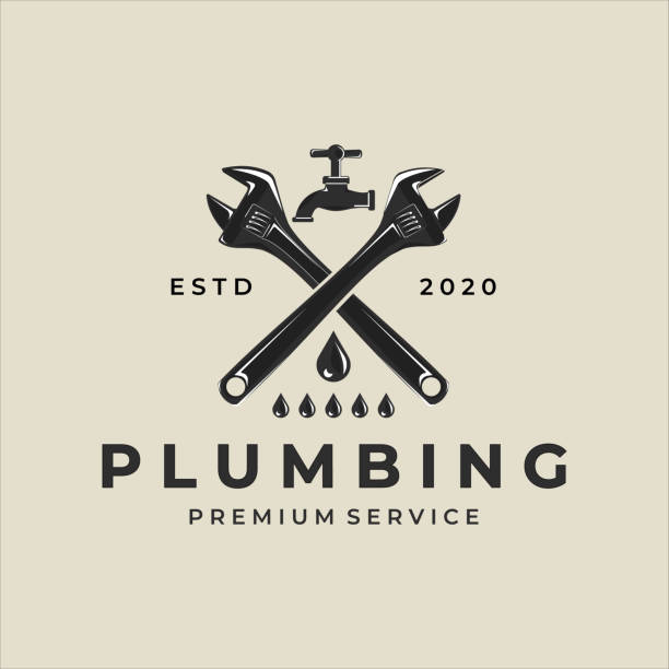 plumbing logo vintage vektor illustration template design. klempner logo für professionelles business konzept emblem design - faucet heat water water pipe stock-grafiken, -clipart, -cartoons und -symbole