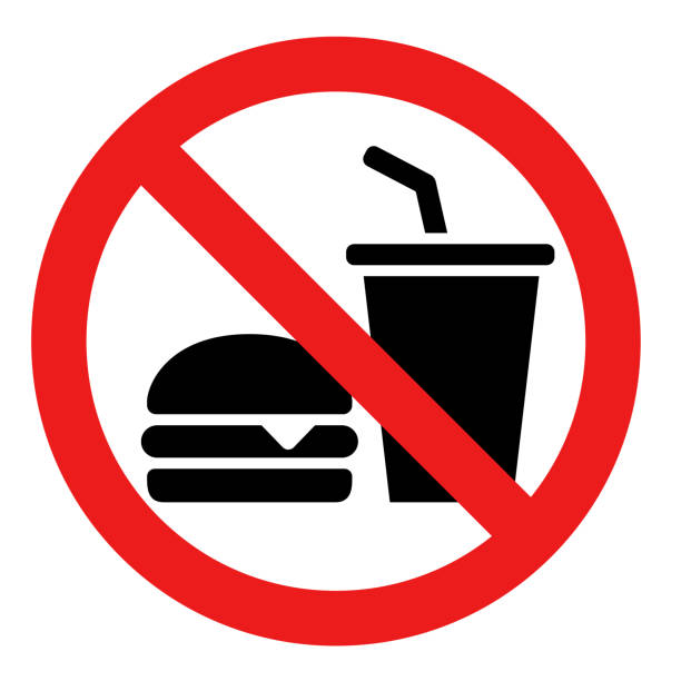 ilustrações, clipart, desenhos animados e ícones de ícone vetorial de comer e beber - sinal de proibido comer e beber ilustrações
