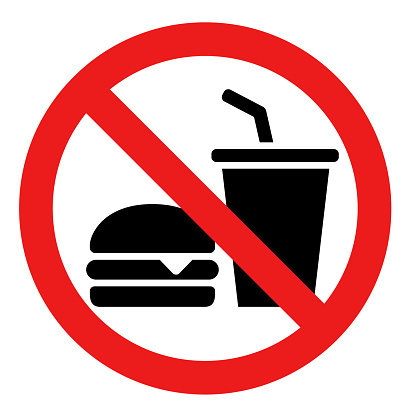 No eat and drink icon, Prohibition mark, hamburger, food, stop