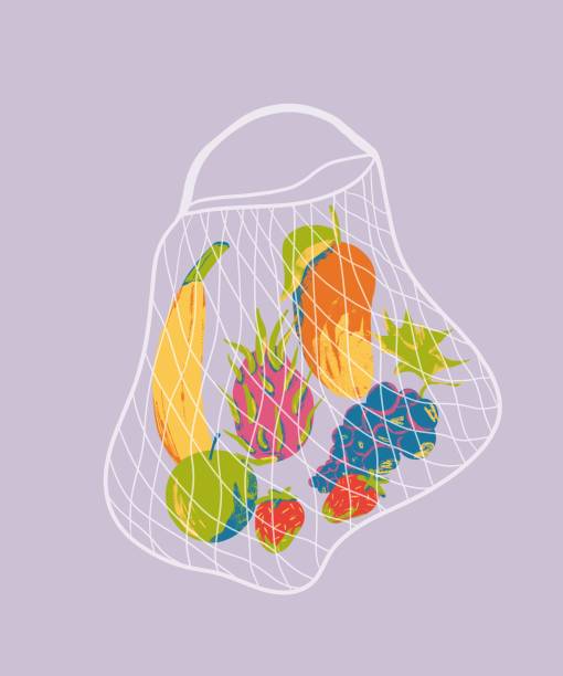 istock Eco shopping net bag with various healthy food. Zero waste, plastic free concept. 1385678814