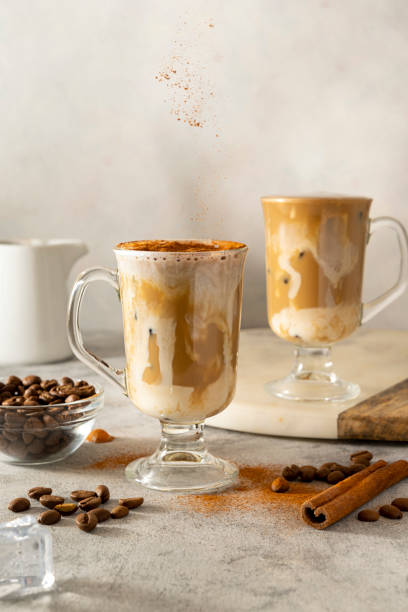 istock Cold coffee drinks with milk in a glass cup lifestyle concept. 1385686274