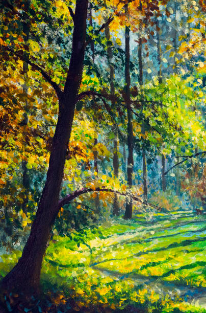 istock Sunny autumn spring forest tree paintings monet painting claude impressionism paint landscape sun in park trees oil art 1385687018