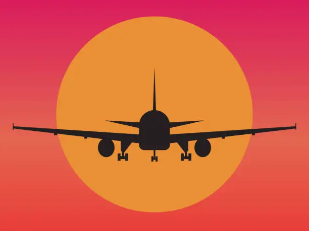 Vector illustration of silhouette of aeroplane in sky