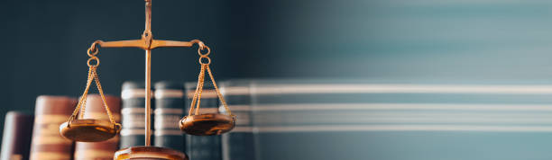 Law scales on table background. stock photo