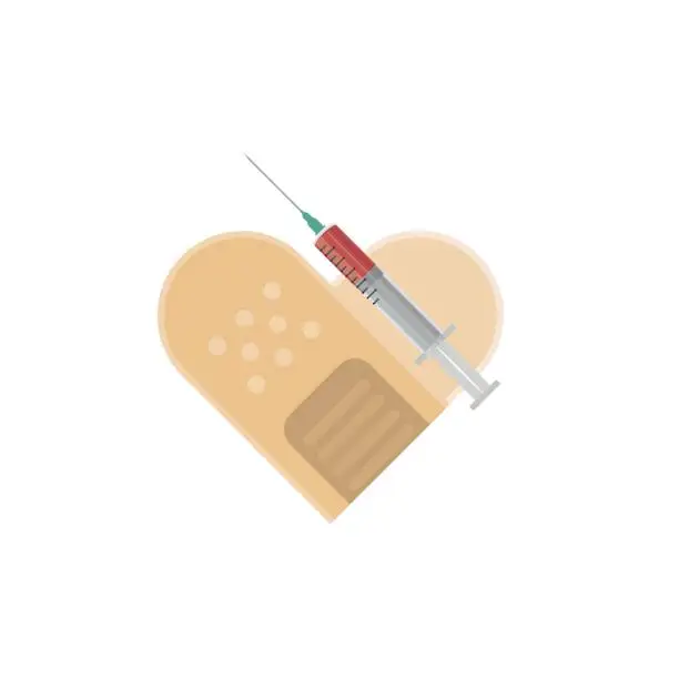Vector illustration of Adhesive Tape heart icon. Vaccine and heart icon Illustration on a Transparent Background.
