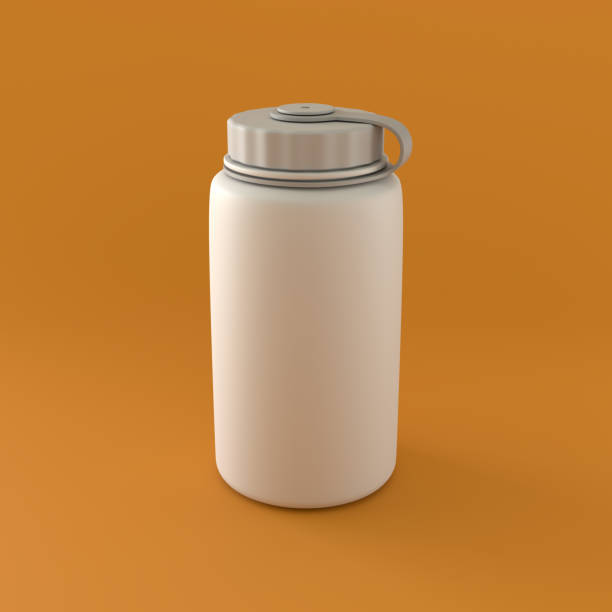 Monochrome Plastic Water Bottle on Orange Background, 3d Rendering stock photo