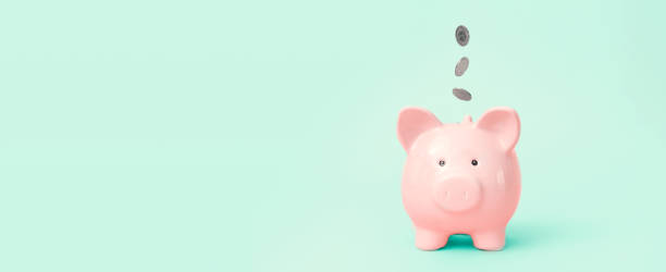 istock Piggy bank on green background, budgeting concept 1385695267