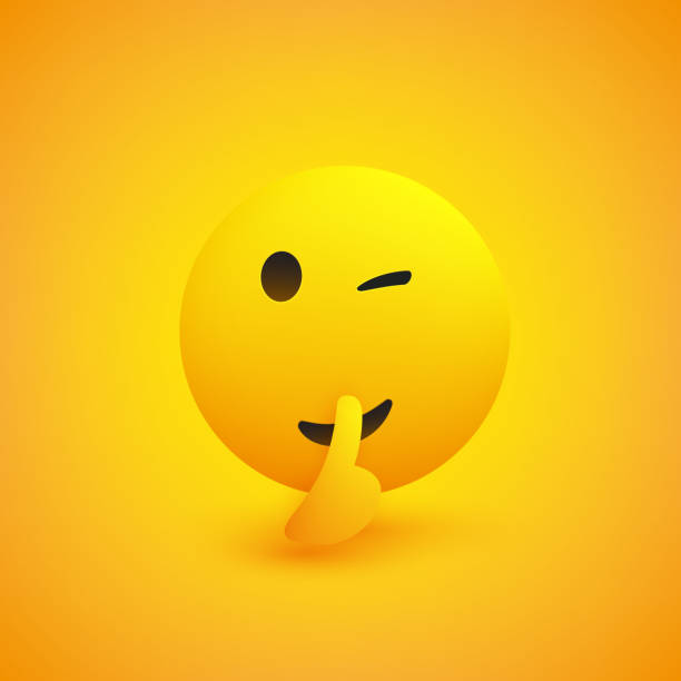 Shushing Emoji Be Quiet! - Winking, Shushing Male Face Gesturing, Showing Make Silence Sign - Simple Emoticon for Instant Messaging on Yellow Background - Vector Design Illustration talk to the hand emoticon stock illustrations