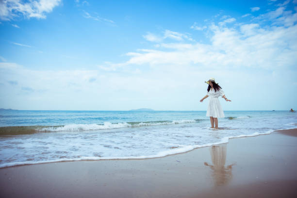 Young women walking on the beach