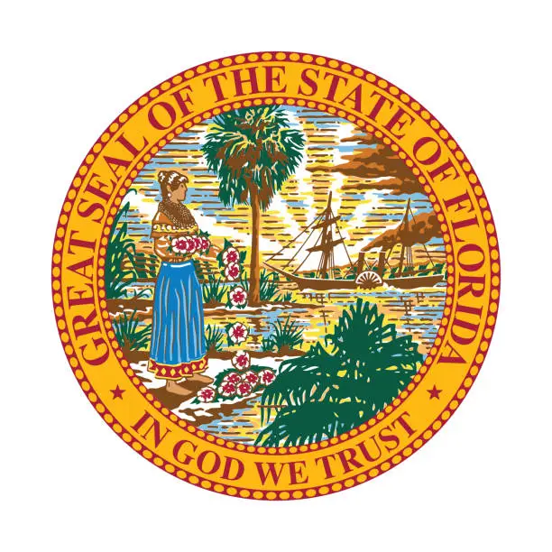 Vector illustration of Florida state seal flag.