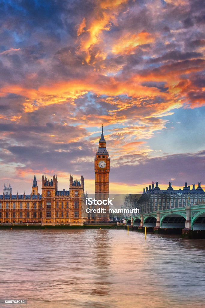 Big Ben and Thames River in London, UK Famous british landmark London - England Stock Photo