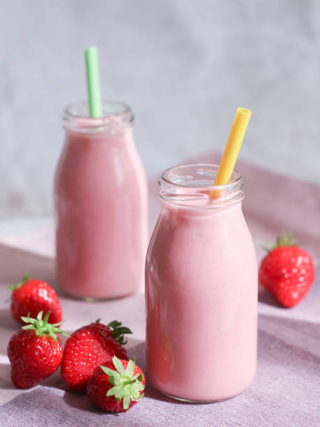 A fresh drink strawberries natural yogurt smoothie