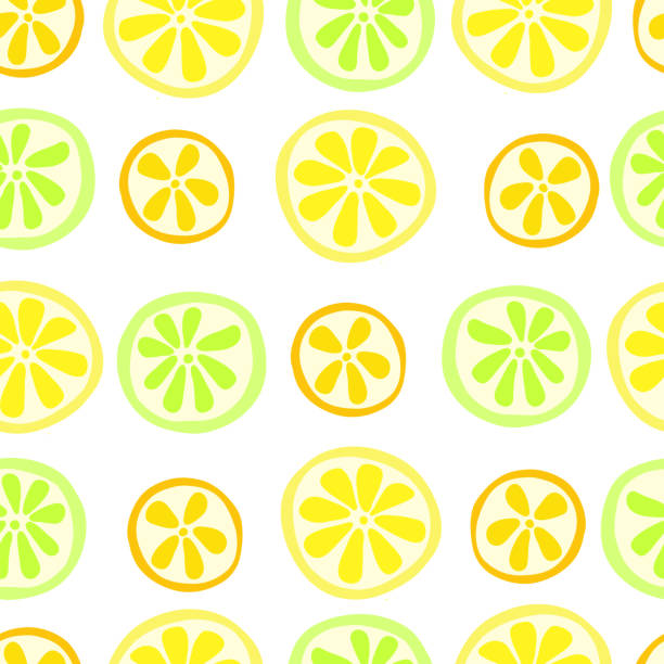 illustrations, cliparts, dessins animés et icônes de motif sans couture au citron. motif de tranche d’agrumes. été citron frais, orange, citron vert, pamplemousse, mandarine imprimé transparent. illustration vectorielle de stock isolée sur fond blanc. - lemon textured peel portion