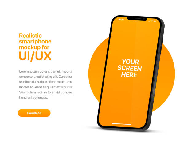 mockup smartphone vektor berkualitas tinggi 3d. perangkat seluler ultra realistis ui ux mockup untuk template presentasi. ponsel isometrik 3d dengan tampilan sudut yang berbeda. bingkai ponsel dengan bidang yang dapat diisi. - smartphone ilustrasi stok