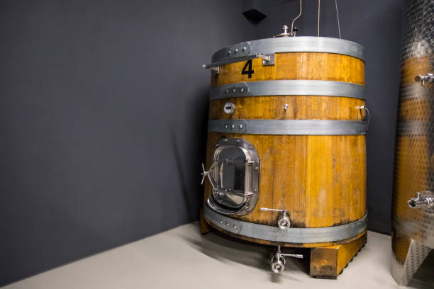 Wooden Wine Tank in Wine Cellar.