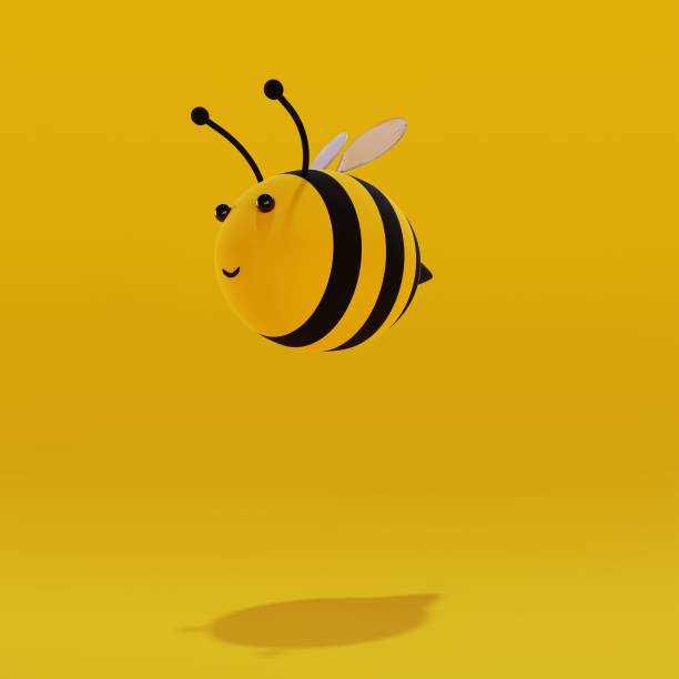 istock Character of cute bee on yellow background. 3D render 1385717282