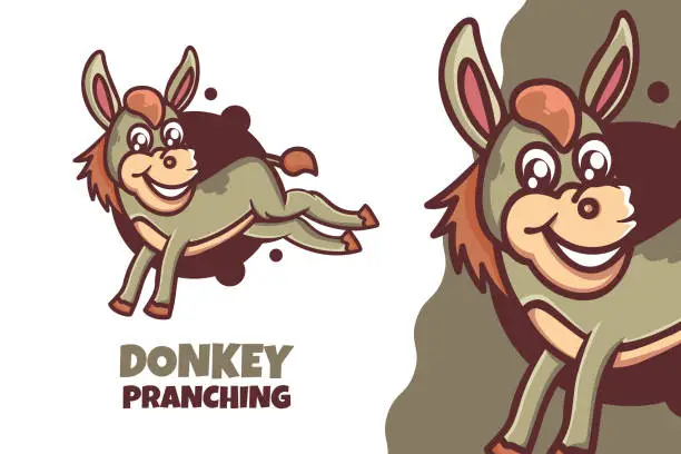 Vector illustration of cute donkey cartoon mascot character. cute animal happy concept Isolated