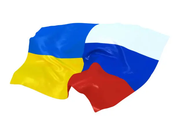 3D illustration of Ukraine  Russian flag