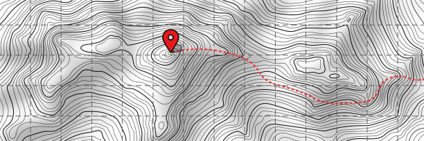 istock Imitation of a geographical map, climb route, black lines on white background 1385718976