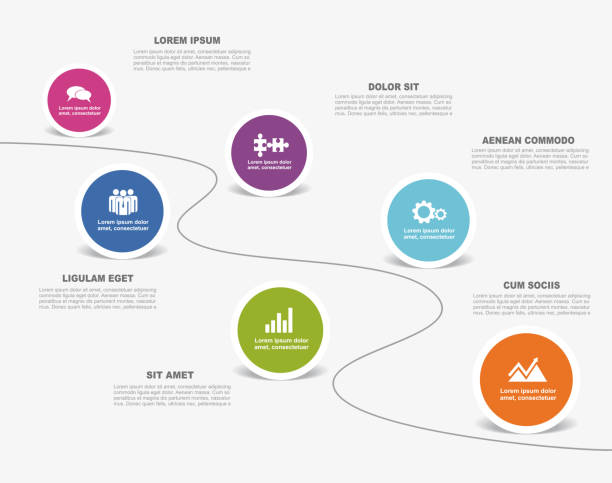 ilustraciones, imágenes clip art, dibujos animados e iconos de stock de plantilla de diseño infográfico con lugar para sus datos. ilustración vectorial. - flow chart