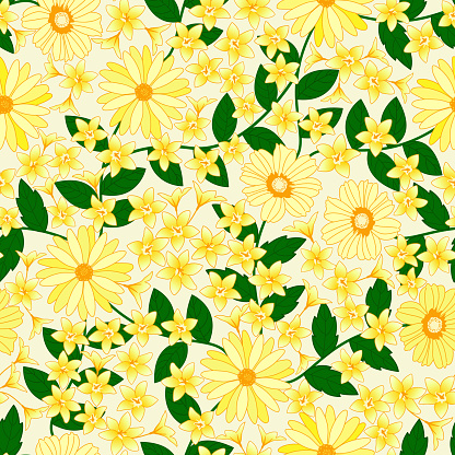 yellow floral seamless pattern. summer spring fashion. flowers in the garden. good for dress, fabric, textile, wallpaper, etc.