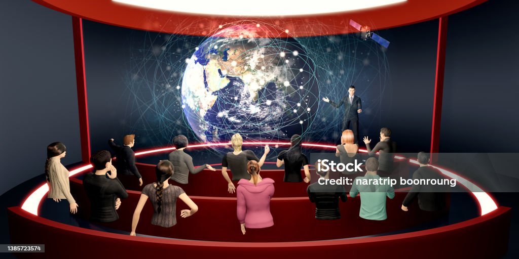 Metaverse Classroom Online School VR Camera Avatars in Metaverse Virtual Holograms in Virtual World 3D Illustrations Metaverse Stock Photo