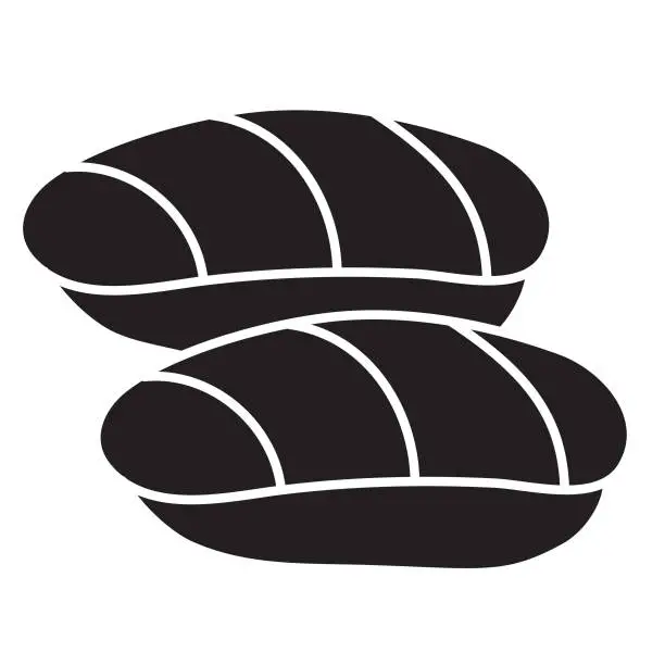 Vector illustration of Sushi salmon fish nigiri black and white icon