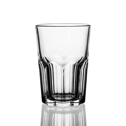 Transparent empty glass for water isolated on white background.