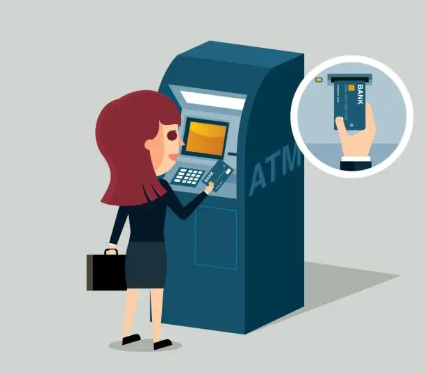 Vector illustration of ATM machine - Businesswoman