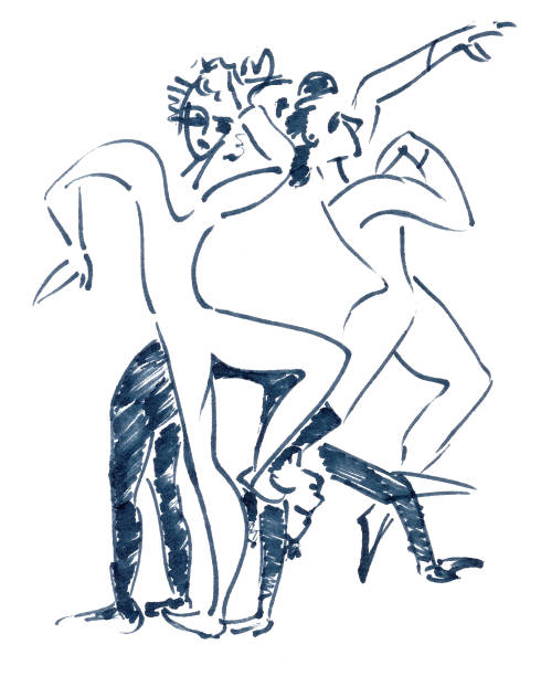 판토미메, 곡예사, 서커스, 흰색 배경에 성능 그래픽 흑백 그림 - silhouette people dancing the human body stock illustrations