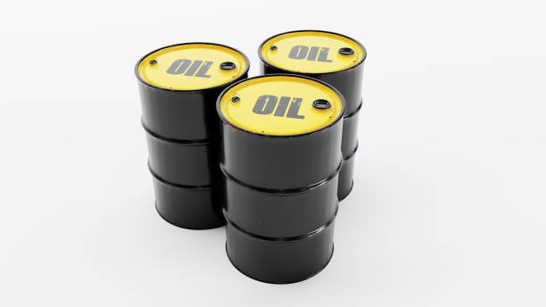 istock three black Barrels of oil isolated on white background 1385724728