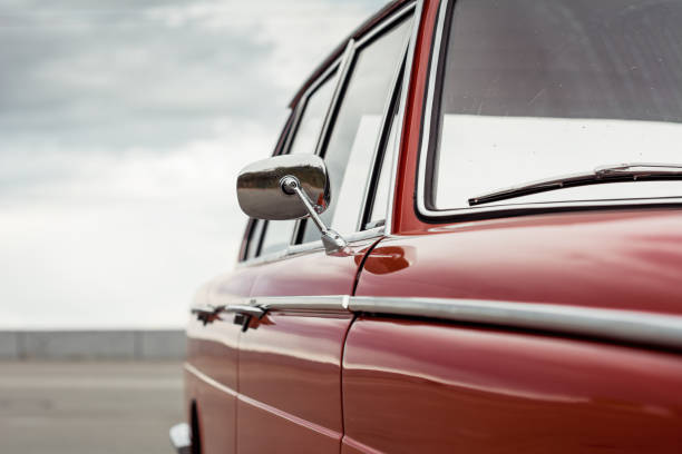 istock Red old car with chrome mirror 1385725282