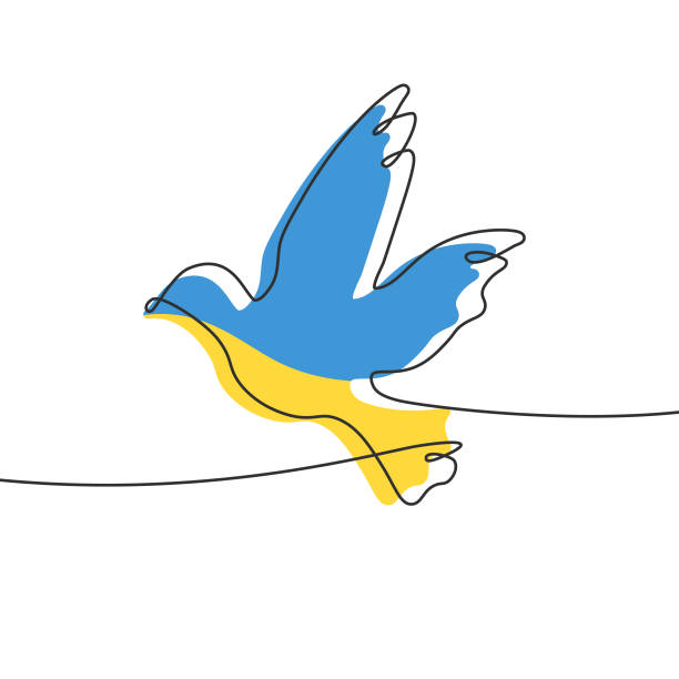 ukrainian flag colors bird. - ukrayna illüstrasyonlar stock illustrations