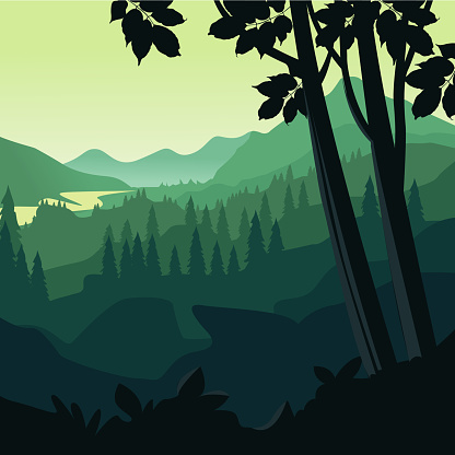 Beautiful Forest illustration, All elements are in separate Layers and grouped. Very easy to edit.
