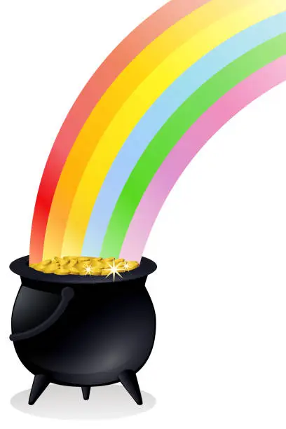 Vector illustration of Leprechauns pot of gold with a rainbow (cut out)