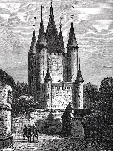 The Temple became famous again during the French Revolution, when Louis XVI was housed there in 1792. and held the French royal family captive after the storming of the Tuileries. Illustration from 19th century.