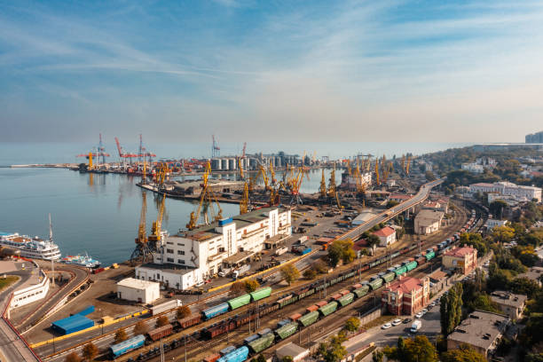 Aerial view of Odessa Port, Ukraine stock photo