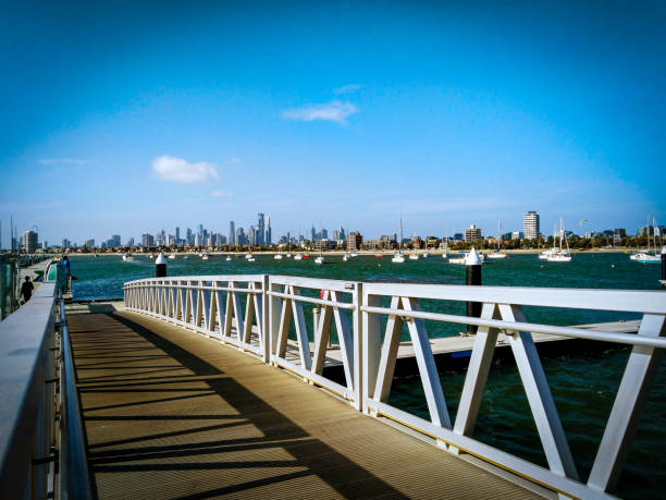 Bridge on St Kilda Harbor stock photo