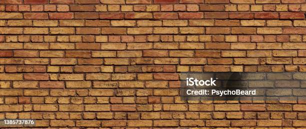 Panoramic Old Red Brick Wall Background Stock Photo - Download Image Now - Brick, Illuminated, Red