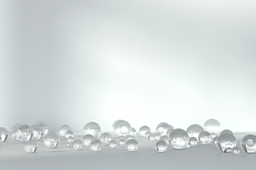 Empty Room With Glass Spheres. Useful horizontal template for your designs.