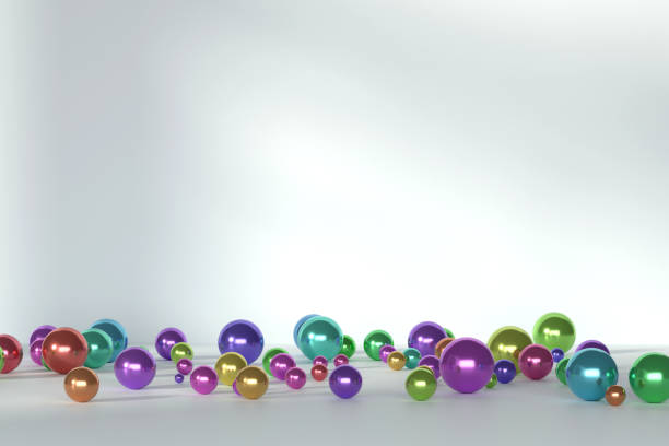 Empty Room With Colorful Metal spheres. Useful horizontal template for your designs.