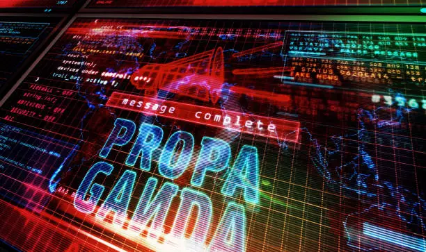 Propaganda on computer screen. Fake news, disinformation and manipulation abstract concept 3d illustration.