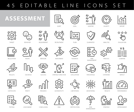 Assessment line icons. Editable stroke. Pixel perfect
