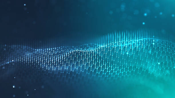 istock Network connection concept black background illustration. Futuristic hexagon perspective wide angle lanscape. Futuristic honeycomb concept. 3d landscape. Big data digital background 1385747597