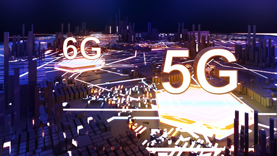 5g and 6g technology background abstract illustration,Computer system and 5G system equipment,3d rendering